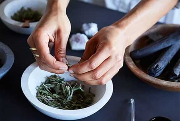Herbs in bowl.