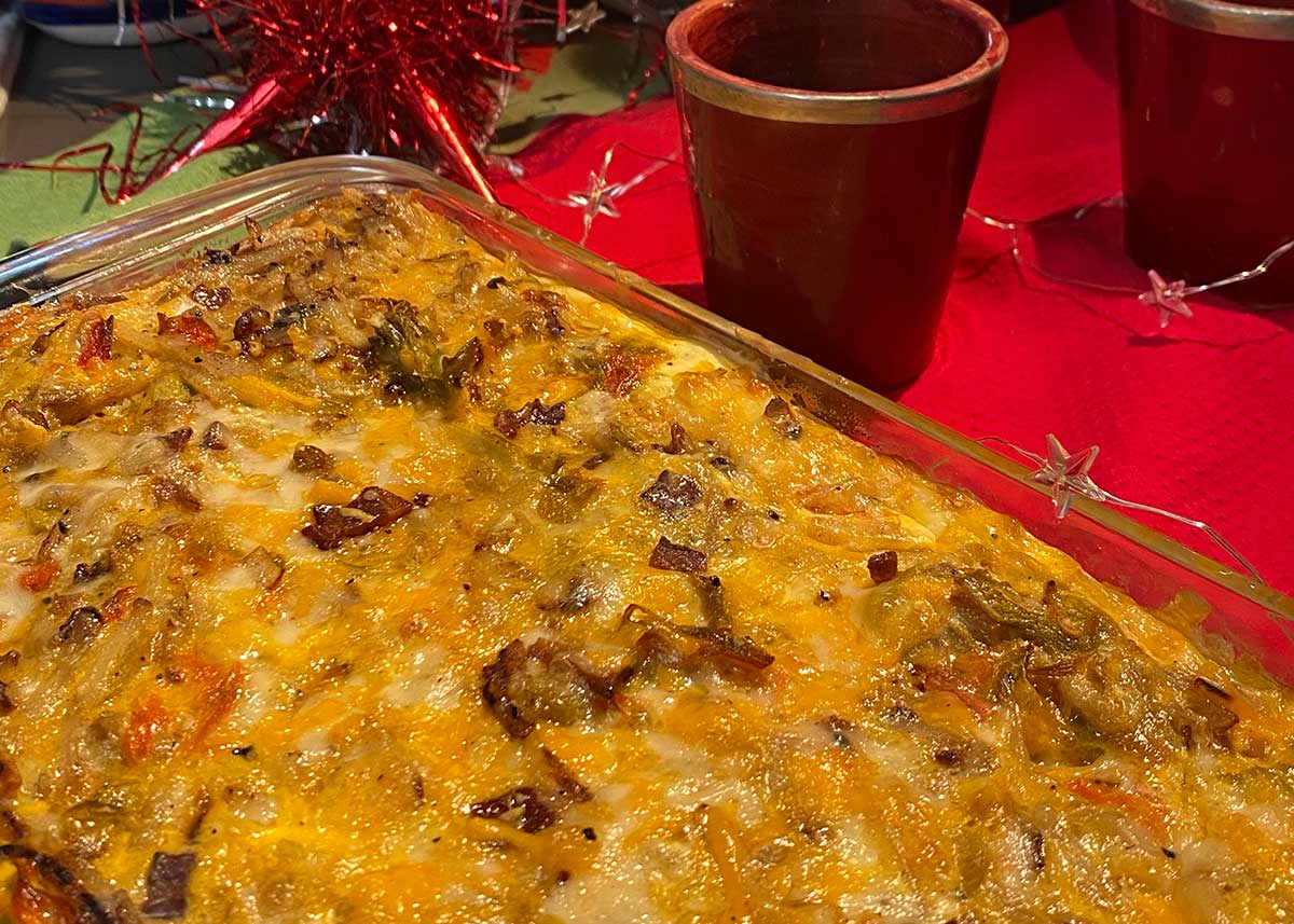 Cheryl Alters Jamison's green chile-hash brown breakfast casserole made from the recipe in the article.