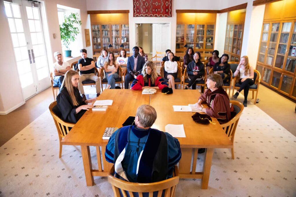 St. John's College students taking part in senior oral exams.