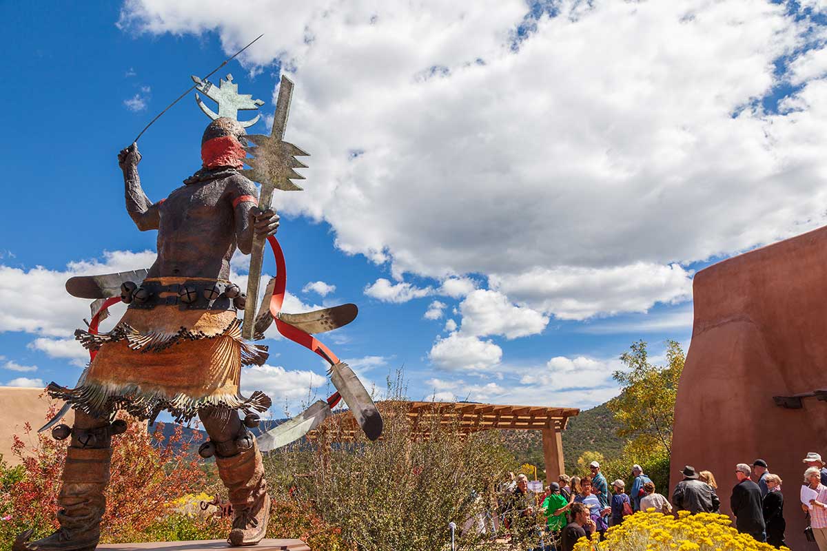 Craig Dan Goseyun (San Carlos Apache), Apache Mountain Spirit Dancer, 1995, bronze. Gift of Sam and Ethel Ballen, in memory of Nina Tesla Ballen. Photograph by Matthew Perez (Picuris/Cochiti Pueblos).