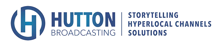 HUTTON Broadcasting Blue and white horizontal logo Cropped
