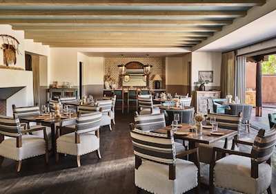 Bishop's Lodge Dining room with patio view.