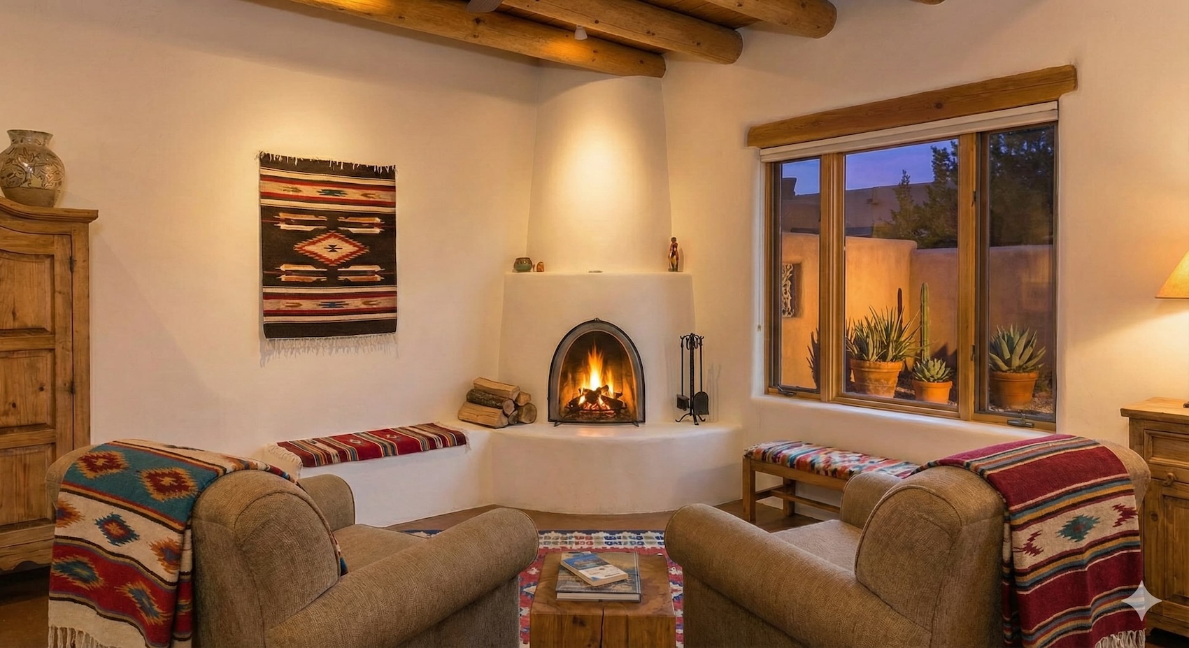 Image showcasing Santa Fe Vacation Rentals: Cozy Stays with Kiva Fireplaces